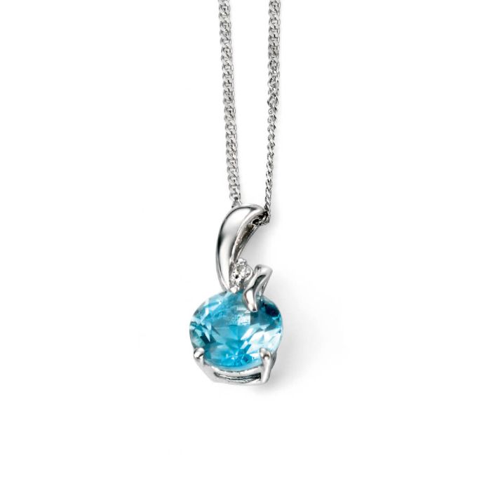 9ct white gold blue topaz and diamond pendant - Carathea jewellers