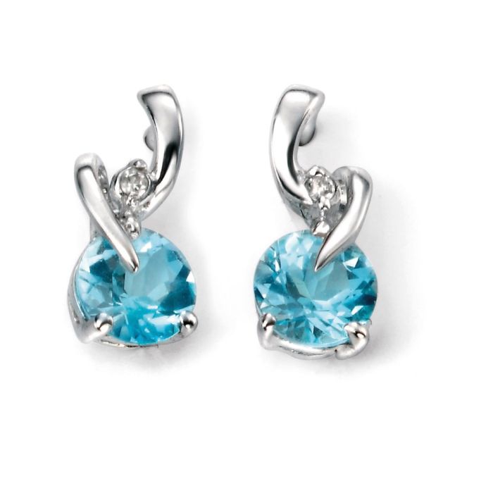 9ct white gold blue topaz & diamond stud earrings for ladies - Carathea jewellers