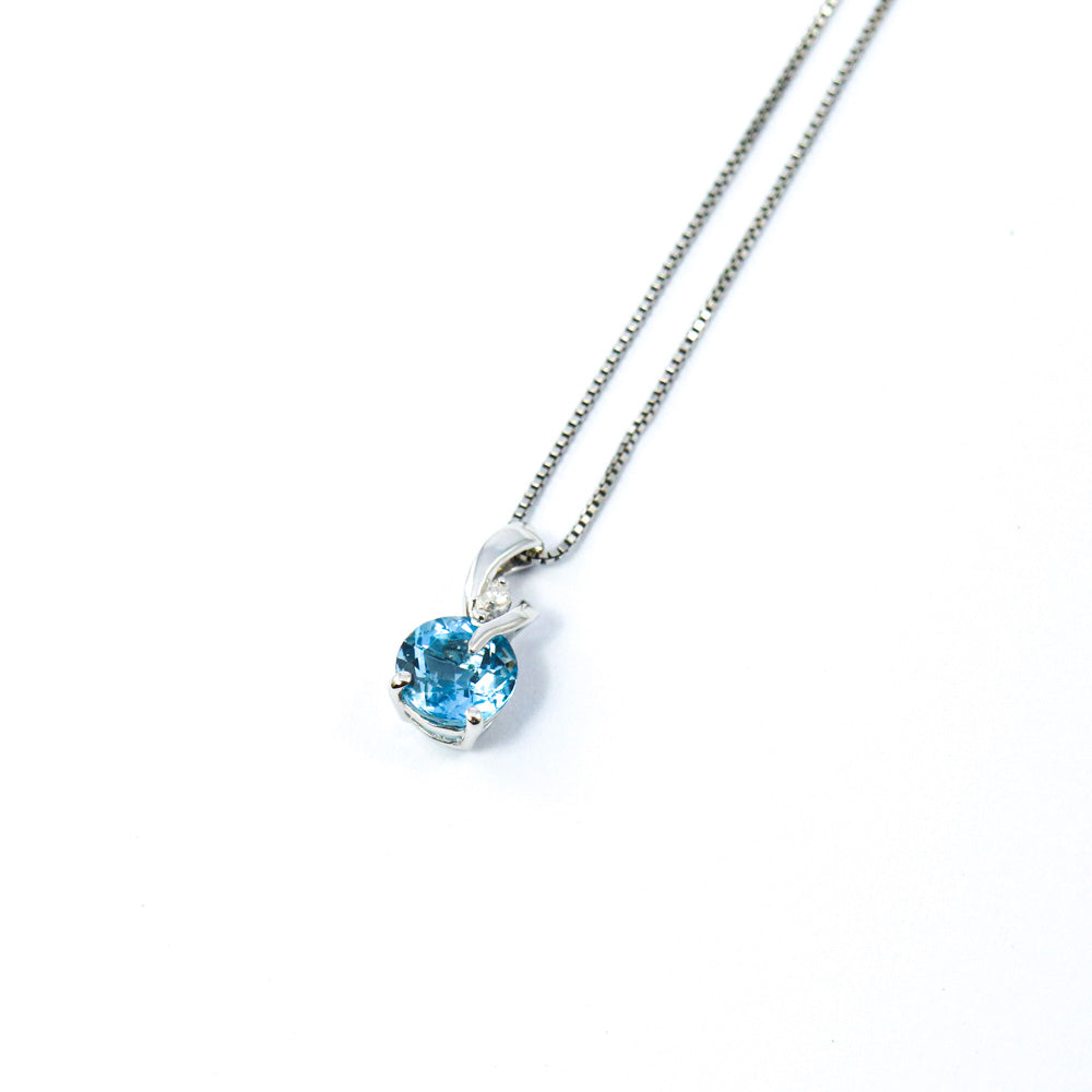 9ct White Gold Blue Topaz & Diamond Twist Pendant