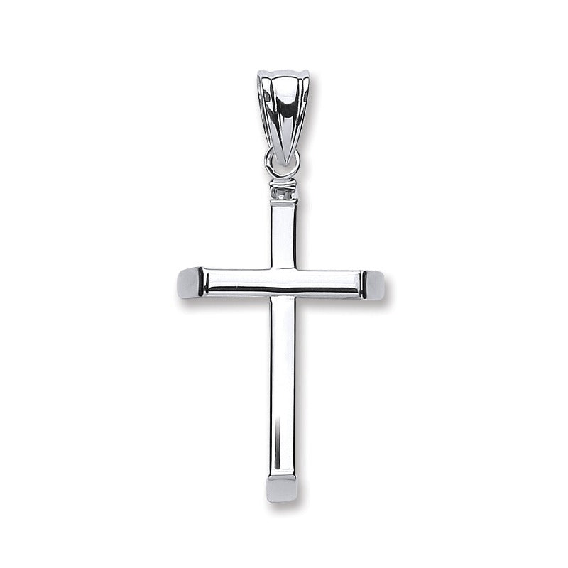 9ct white gold plain cross with bevelled edges - Carathea jewellers