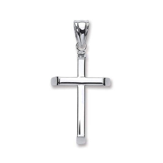 9ct white gold plain cross with bevelled edges - Carathea jewellers