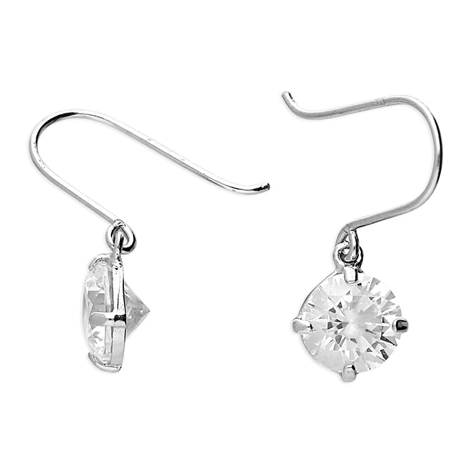 9ct White Gold Hook Earrings with Round CZ Charm