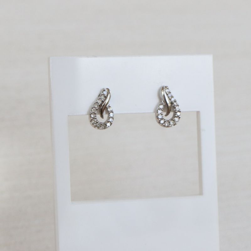 9ct white gold diamond swirl earrings - Carathea