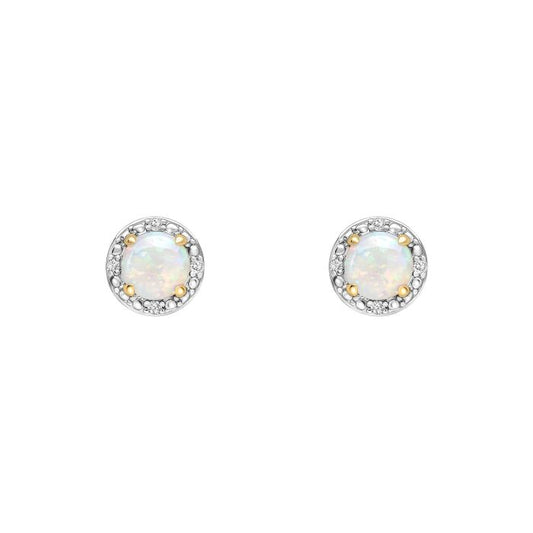 9ct gold with opal and diamond round earrings - Carathea jewellers