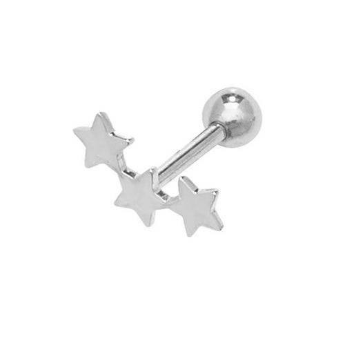 white gold single cartilage stud earring with three stars - Carathea