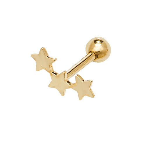 gold three star cartilage stud earring - Carathea