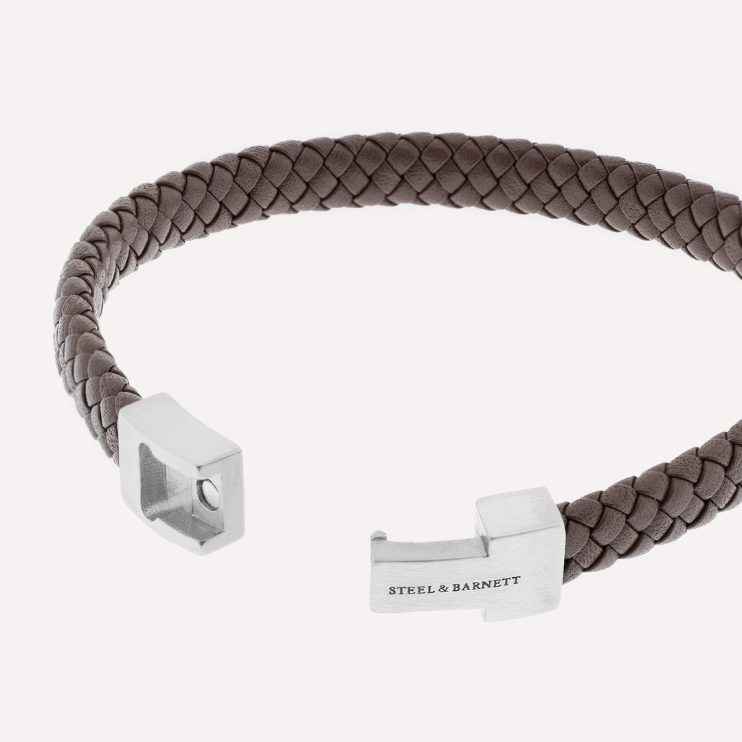 Steel & Barnett "Archie" Bracelet in Brown Leather and Steel