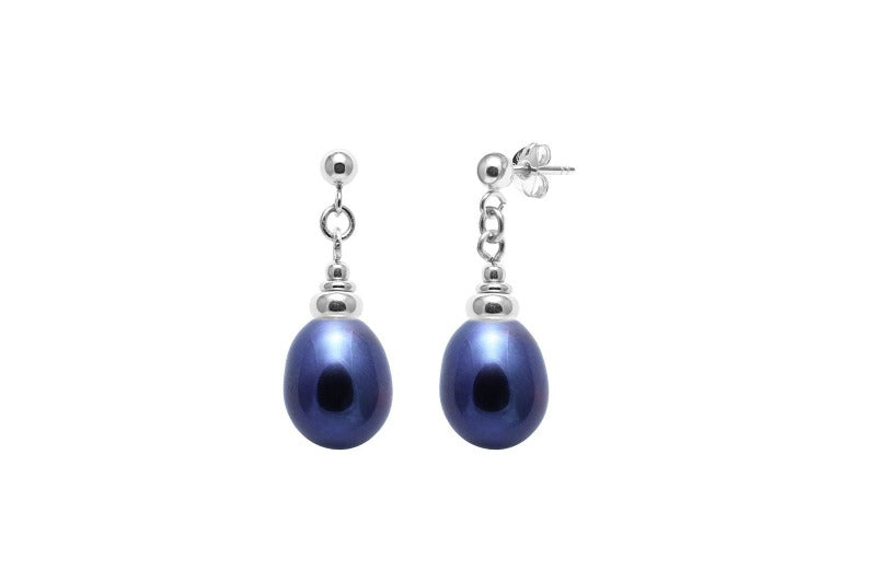 silver drop earrings with black pearl - Carathea