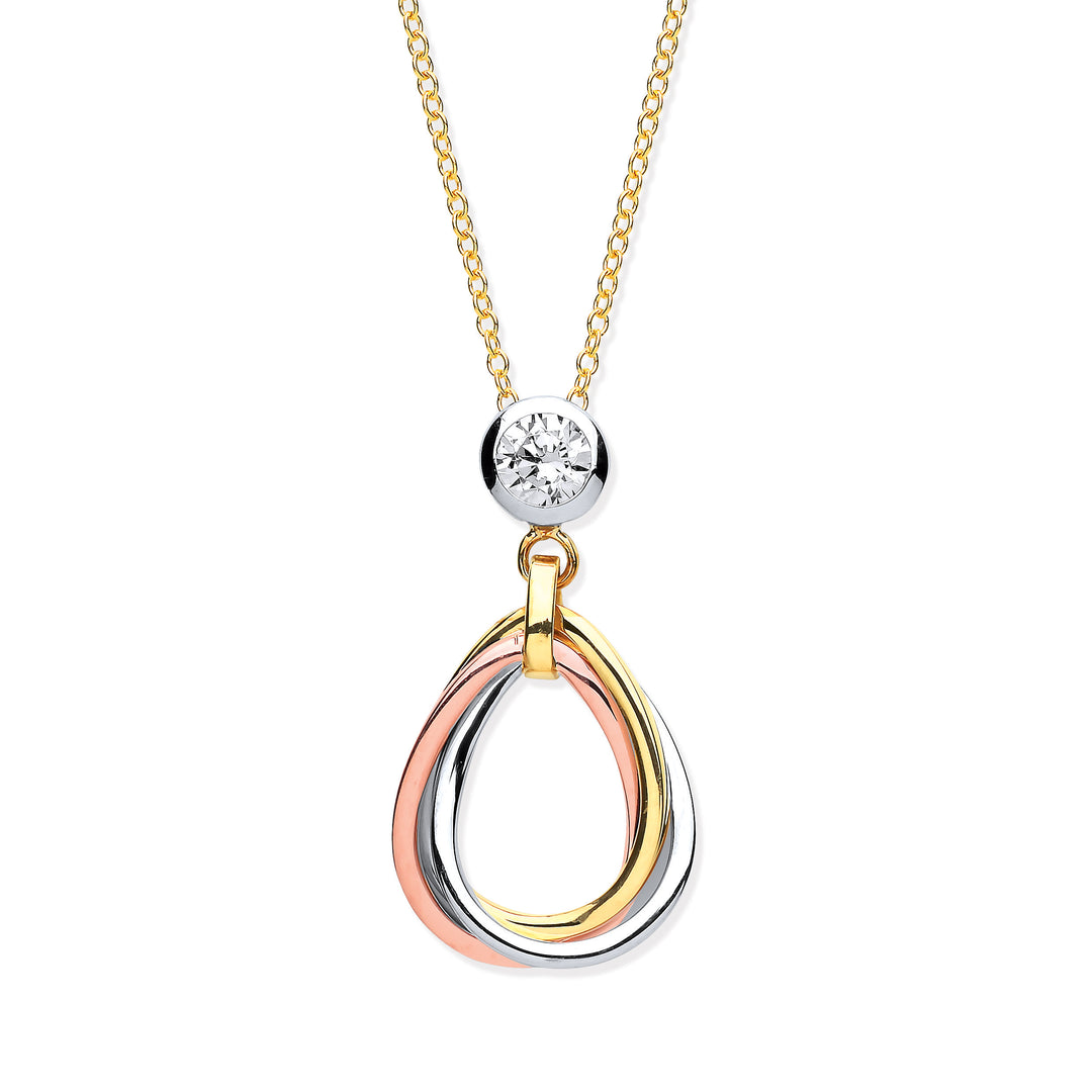 Three Colour Gold Teardrop Tubes Pendant