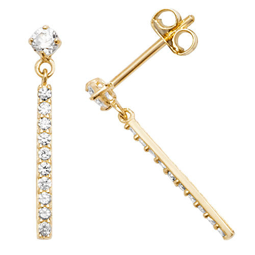 9ct Gold Bar Drop CZ Earrings