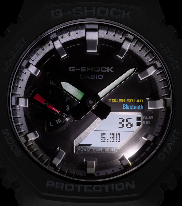 Casio G-Shock in Black with White Hands, Bluetooth &  Light GA-B2100-1AER