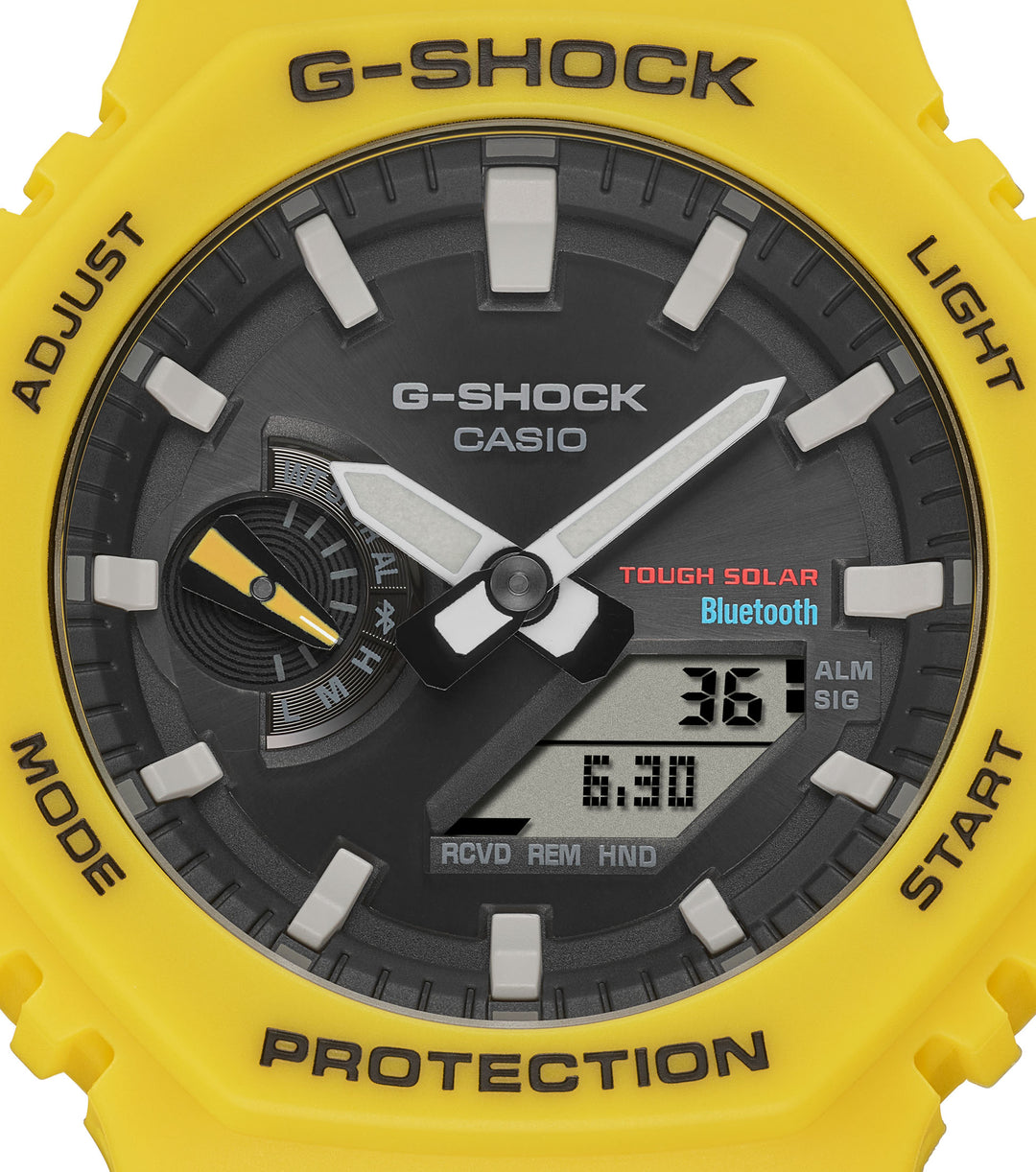 Casio yellow G-Shock watch with solar and bluetooth connectivity - Carathea & Jools