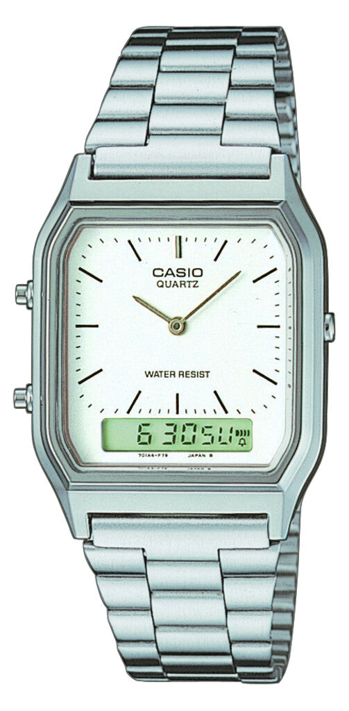 Casio retro silver digital and analog watch.