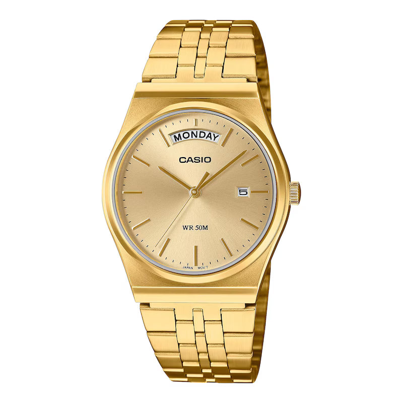 Casio day date watch with gold dial and bracelet - Carathea & Jools