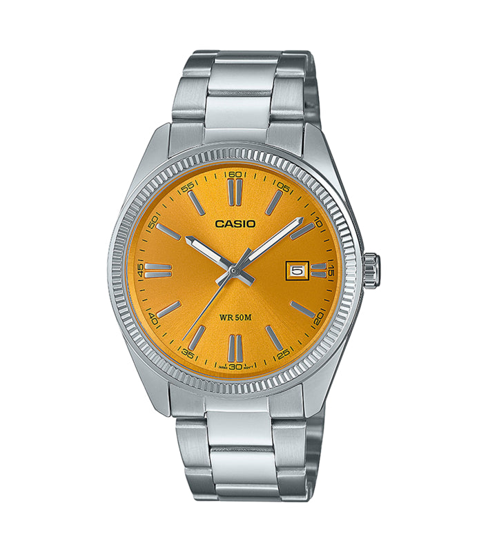 Casio Men's Watch Yellow Dial Stainless Steel Bracelet MTP-1302PD-9AVEF