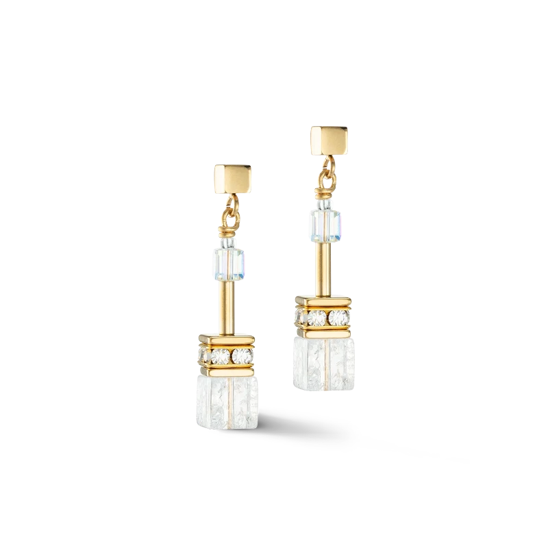 Coeur de Lion drop earrings in white and gold - Carathea jewellers