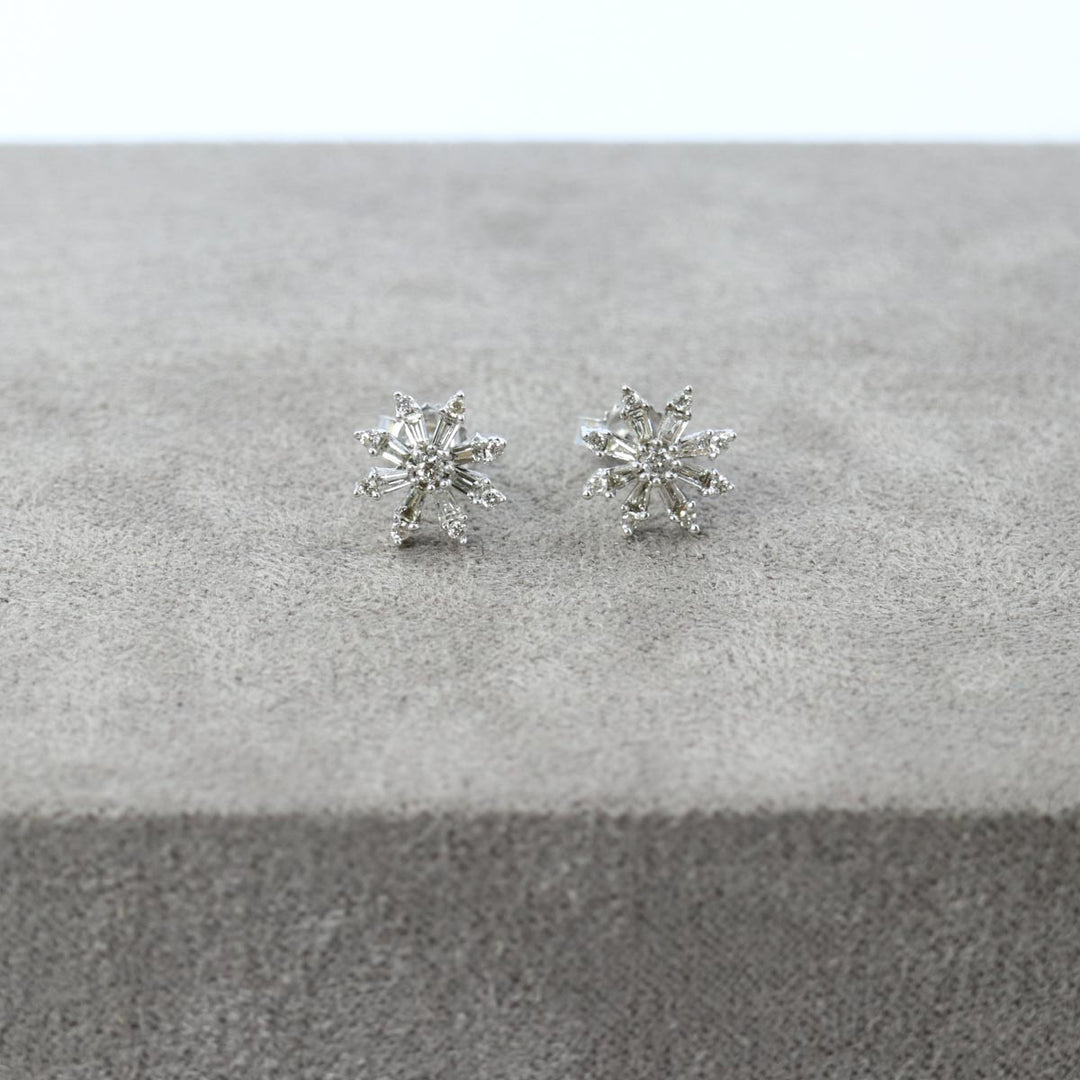 White Gold Diamond Snowflake Earrings