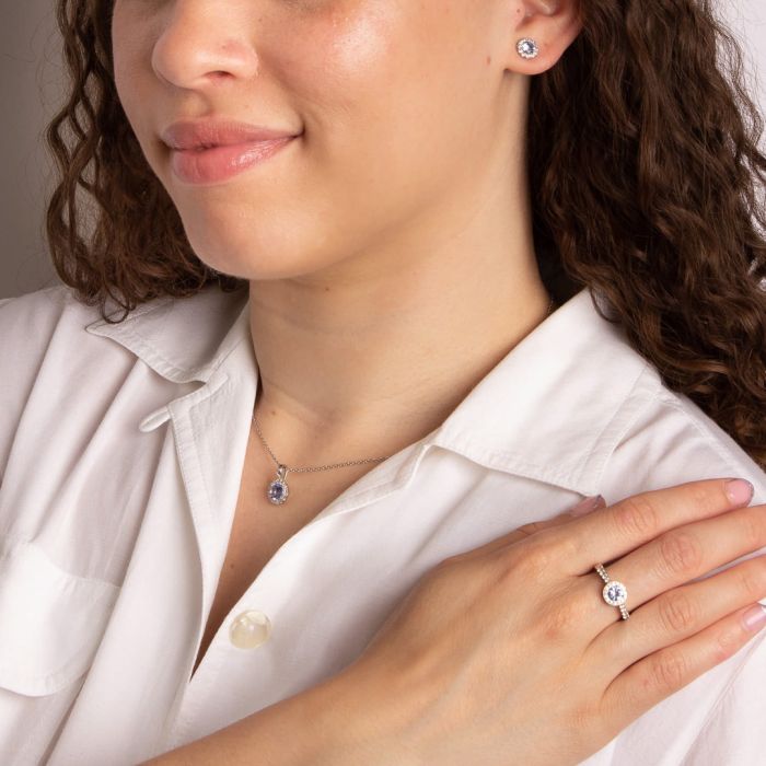 Diamonfire Sky Blue Round Pave Set Pendant Necklaces & Pendants Carathea