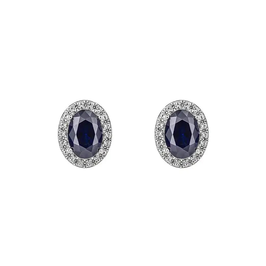 Diamonfire Blue Oval Zirconia Stud Earrings with Pave Surround