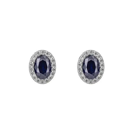 Diamonfire Blue Oval Zirconia Stud Earrings with Pave Surround