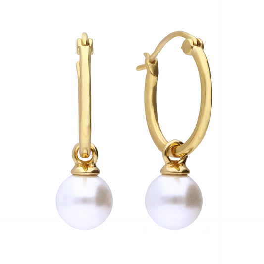 Gold Plated Silver Hoop Earrings with Shell Pearl