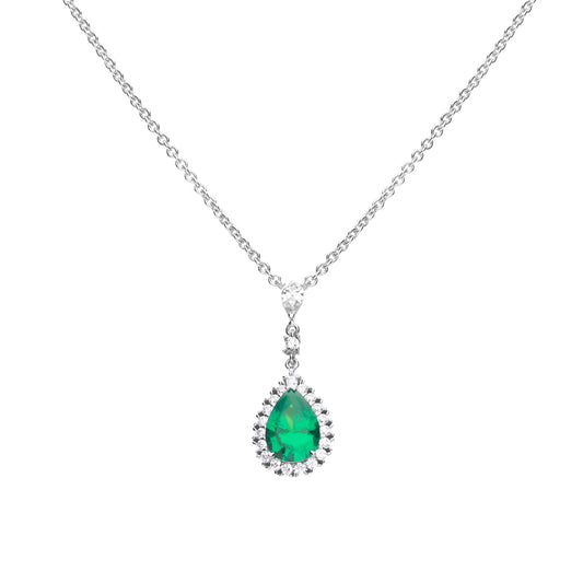 Diamonfire Green and White Pave Teardrop Pendant