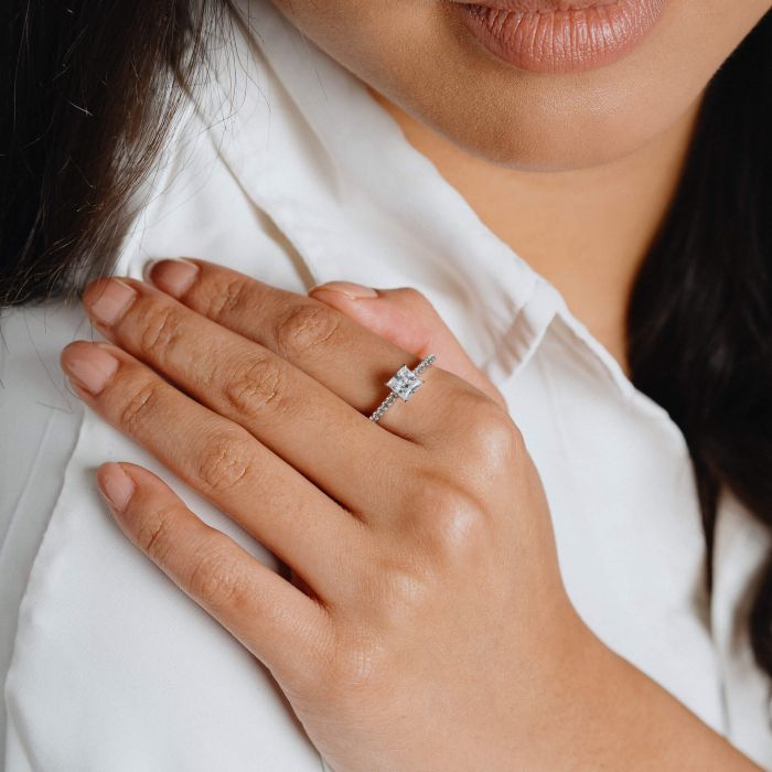 silver princess cut ring - Carathea jewellers