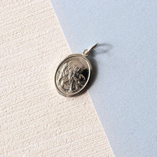 Silver Double Sided Oval St Christopher Pendant