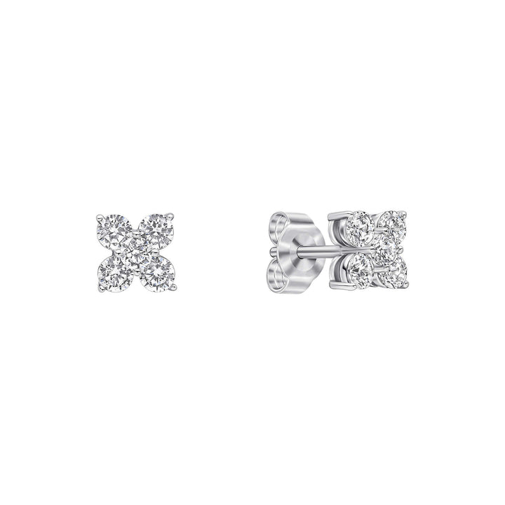 Diamonfire Silver Cluster Flower Stud Earrings