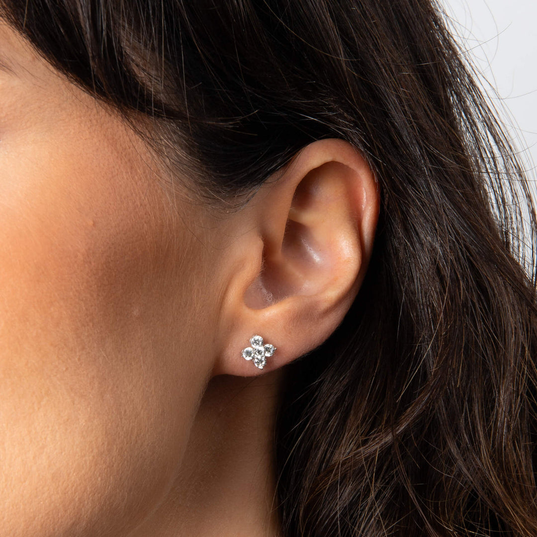 Diamonfire Silver Cluster Flower Stud Earrings