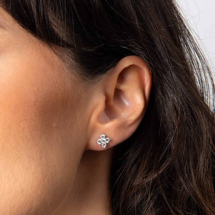 Diamonfire Silver Cluster Flower Stud Earrings