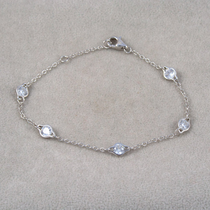 Silver and CZ Station Bracelet