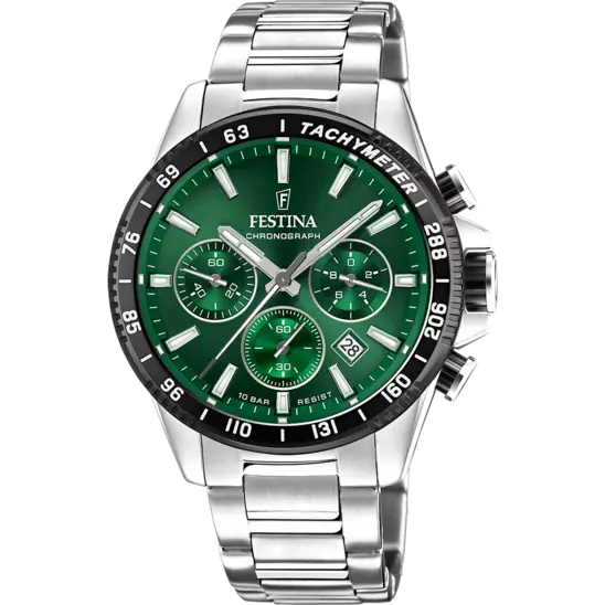 Festina men's watch with steel strap and green dial - Carathea jewellers