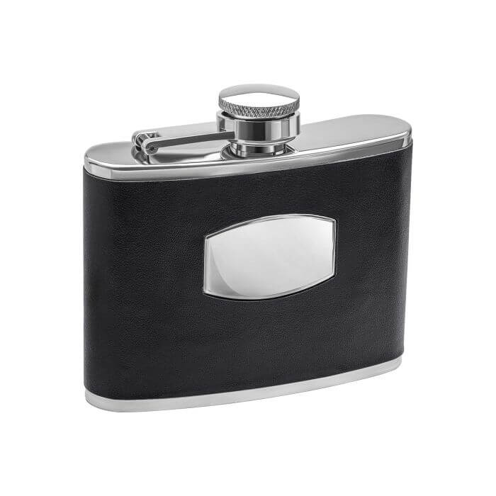 Fred Bennett Steel and Black Leather Hip Flask (Free Engraving)