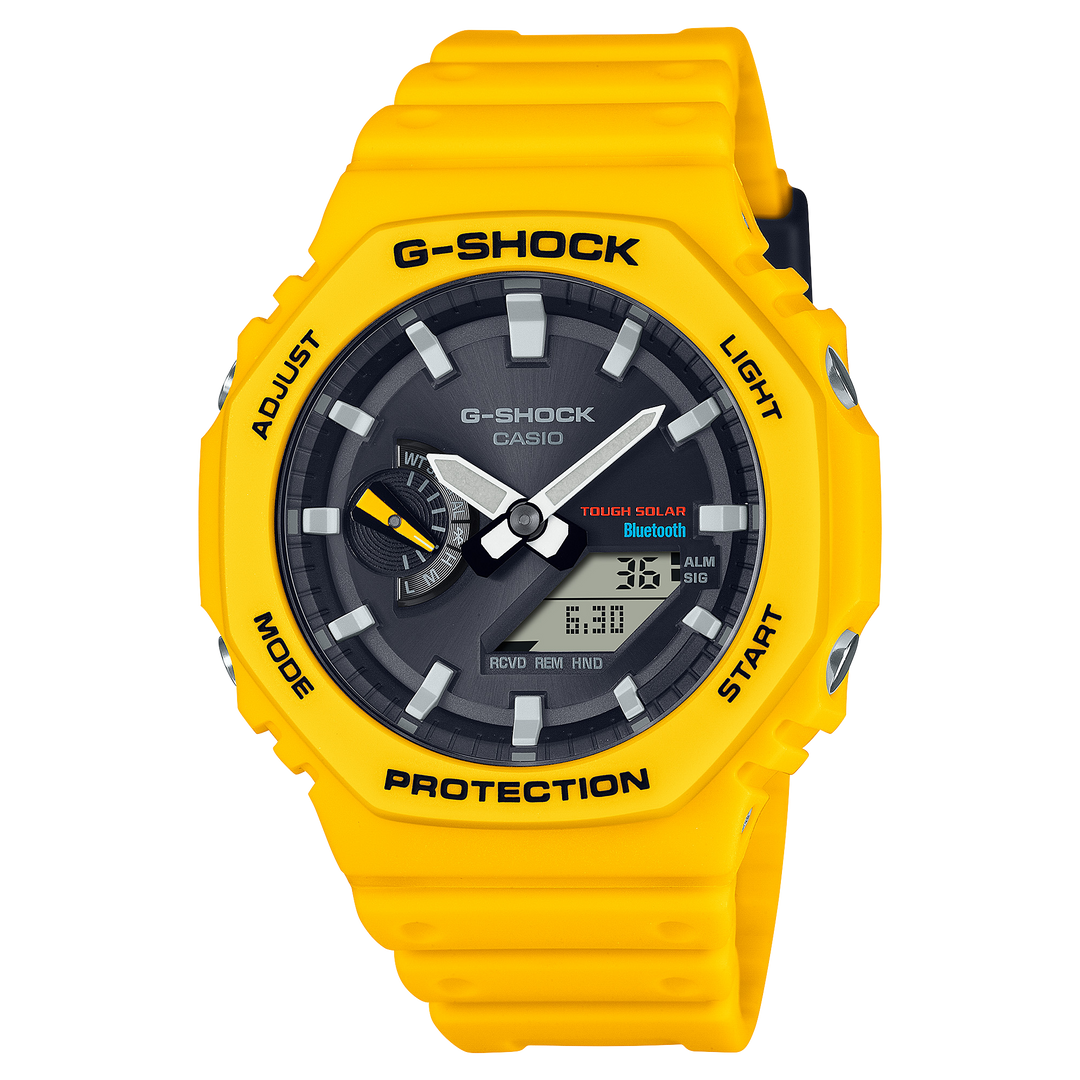Casio yellow G-Shock watch with solar and bluetooth connectivity - Carathea & Jools