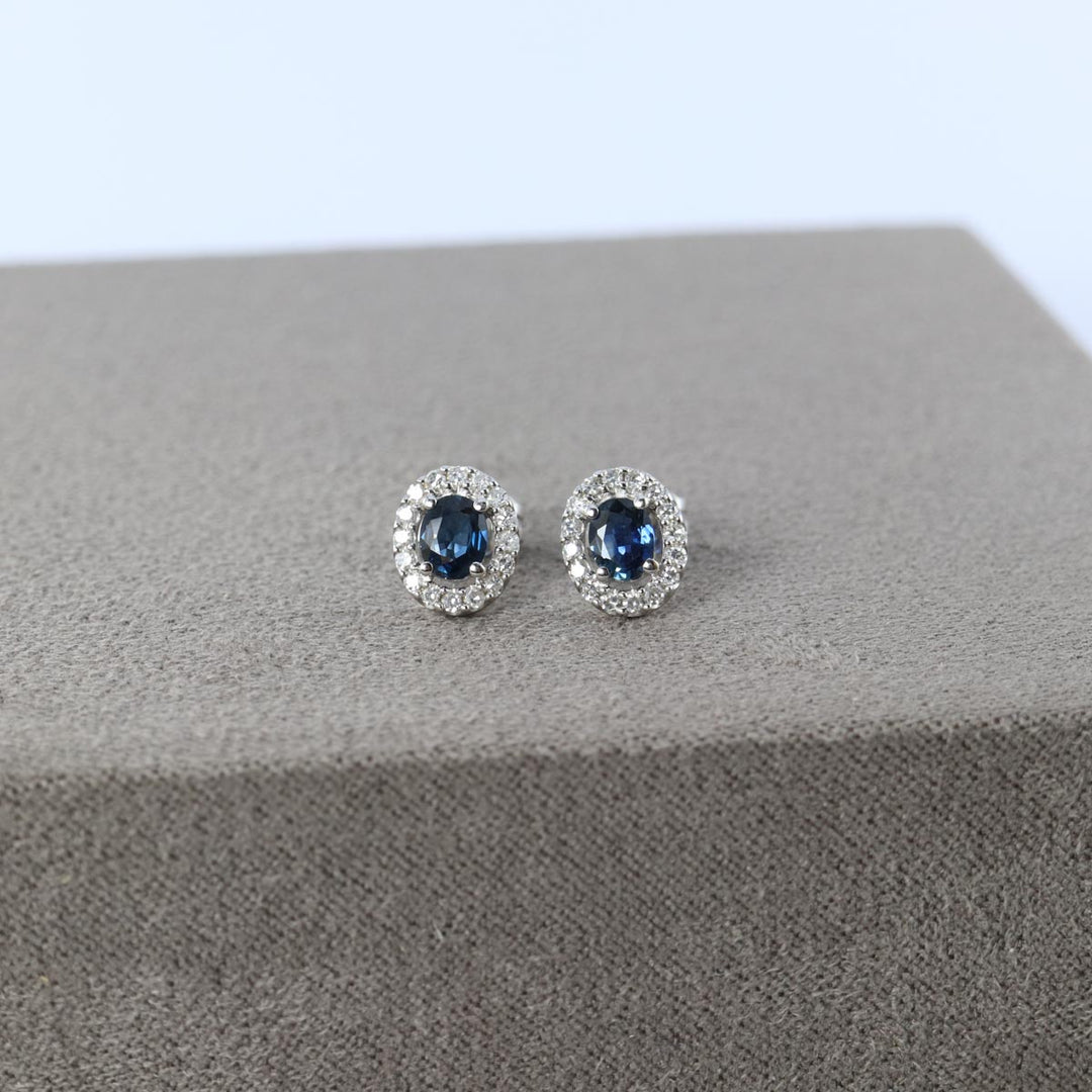 9ct White Gold Sapphire and Diamond Cluster Earrings