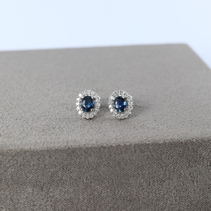 9ct White Gold Sapphire and Diamond Cluster Earrings