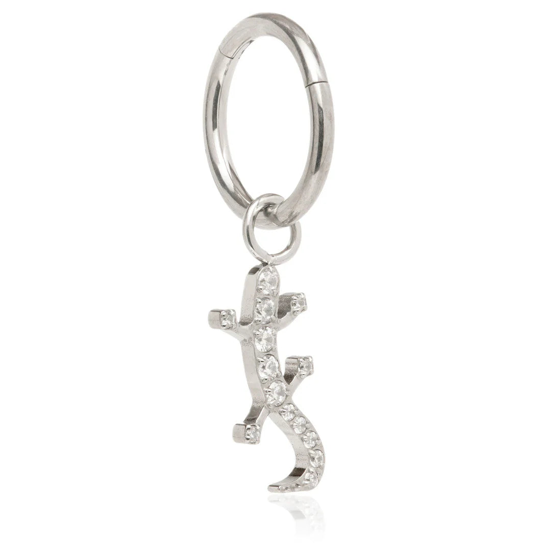 Crystal gecko charm titanium cartilage earring.