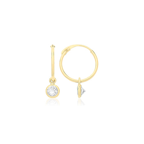 9ct Gold Sleeper Earring with Hanging CZ