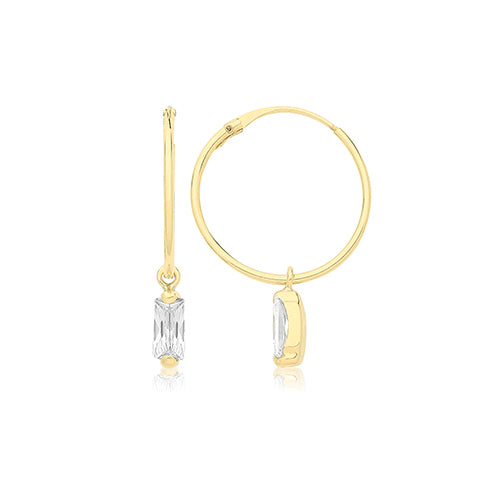 9ct Gold Sleepers with CZ Dangle