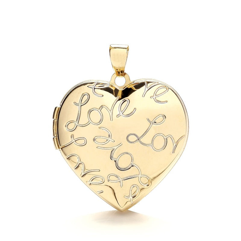 Gold heart shaped locket with love engraved - Carathea