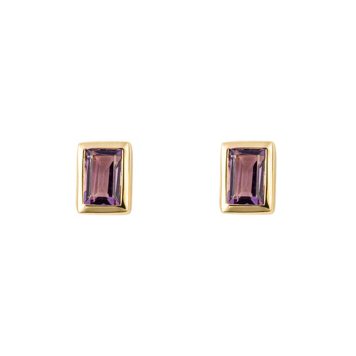 Gold plated amethyst step cut rectangular earrings - Carathea jewellers