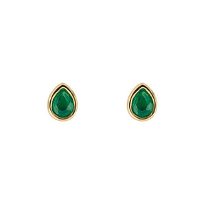 gold pleated emerald chalcedony may birthday earrings | Carathea