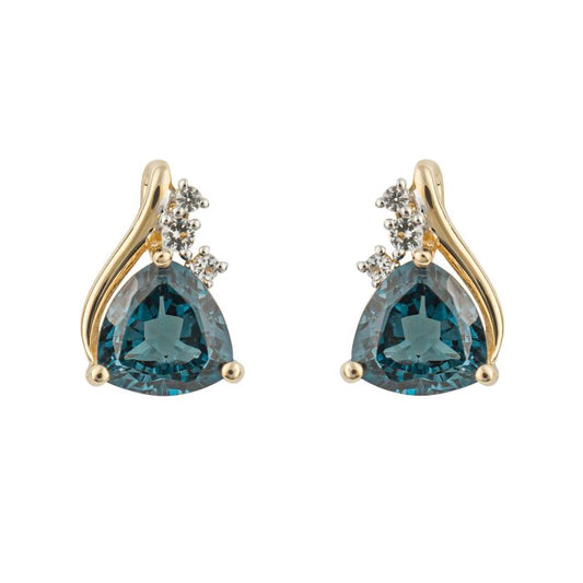 London Blue Topaz & White Topaz Trillion Cut Earrings