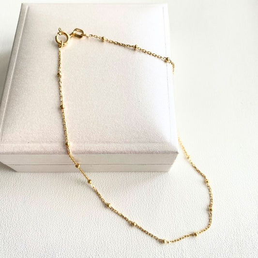 Gold Plated Silver Rolo and Bead Chain Anklet