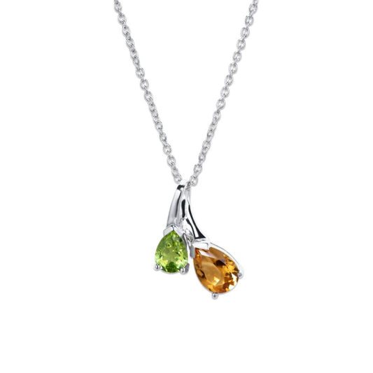 silver teardrops pendant with peridot and citrine - Jewellery Carathea