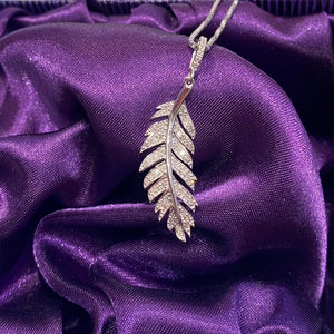 white gold and diamond feather pendant with chain - Cararhea jewellers