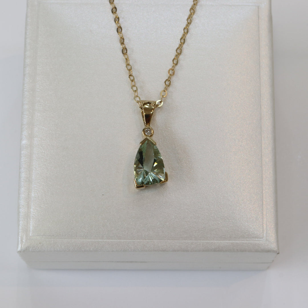 9ct gold Green amethyst and diamond pendant - Carathea jewellers
