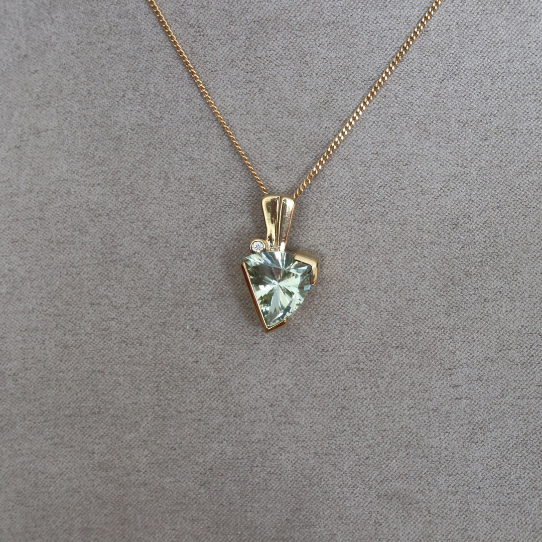 9ct gold Green amethyst and diamond pendant - Carathea jewellers
