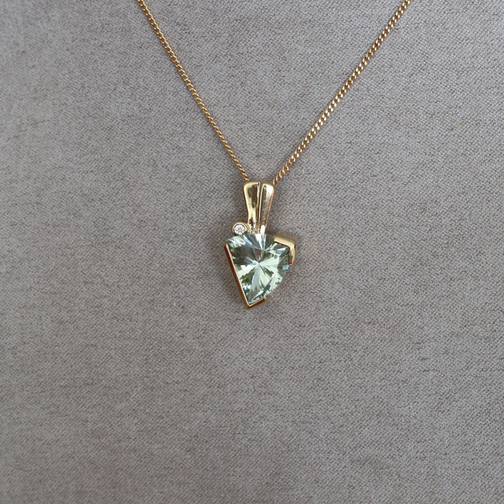 9ct gold Green amethyst and diamond pendant - Carathea jewellers
